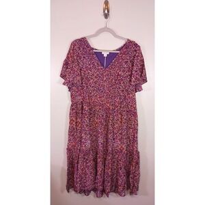 Boho Cottagecore Ruffle Tiered Floral  Midi V-Neck Dress Sundance Size L NWT
